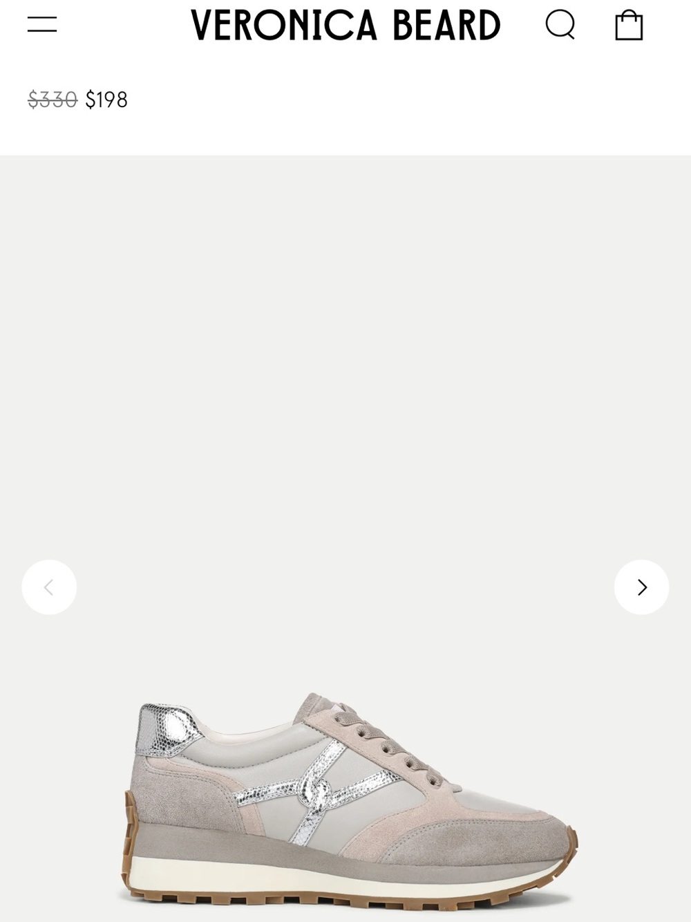 Veronica Beard Beige, Silver & White Mixed-Material Wedge Trainer